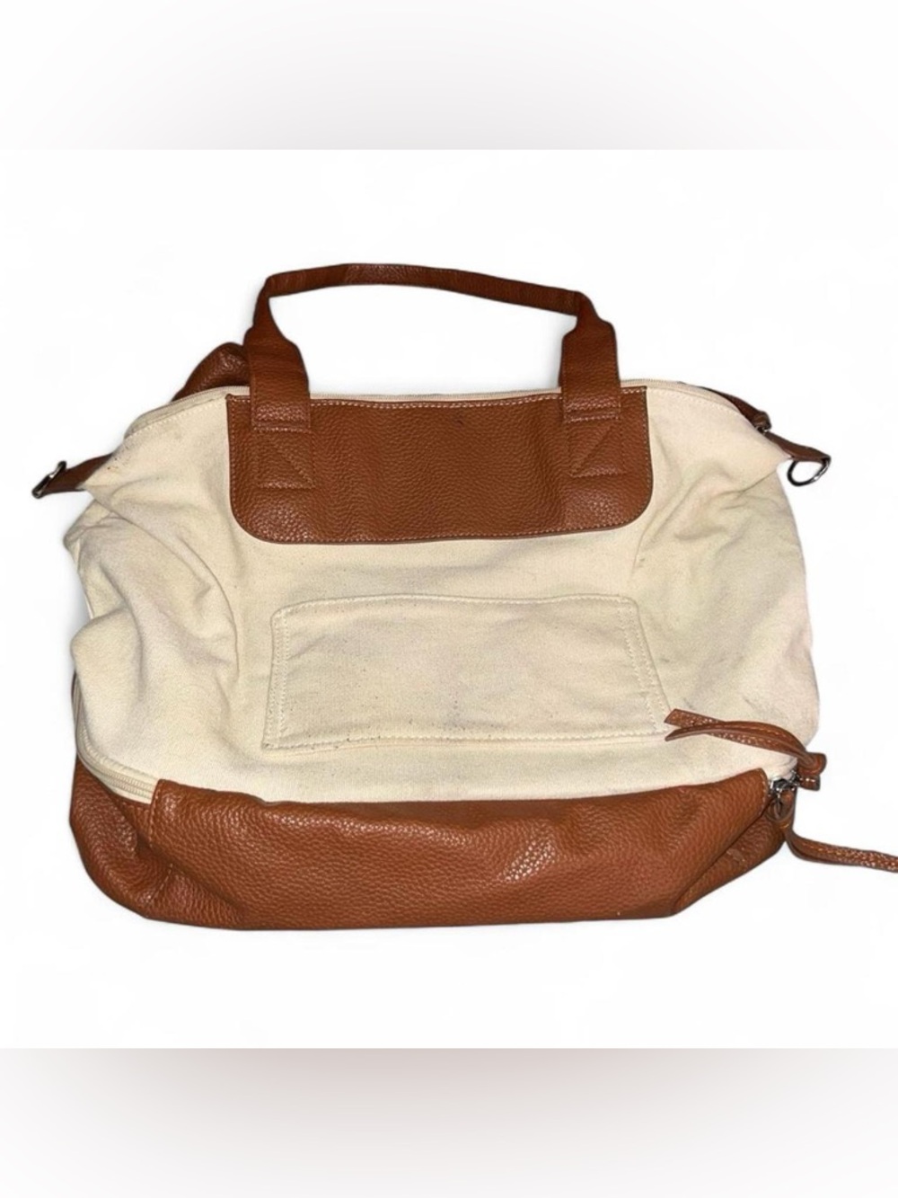 Canvas and Brown Leather Tote Bag - Neutral Two-Tone